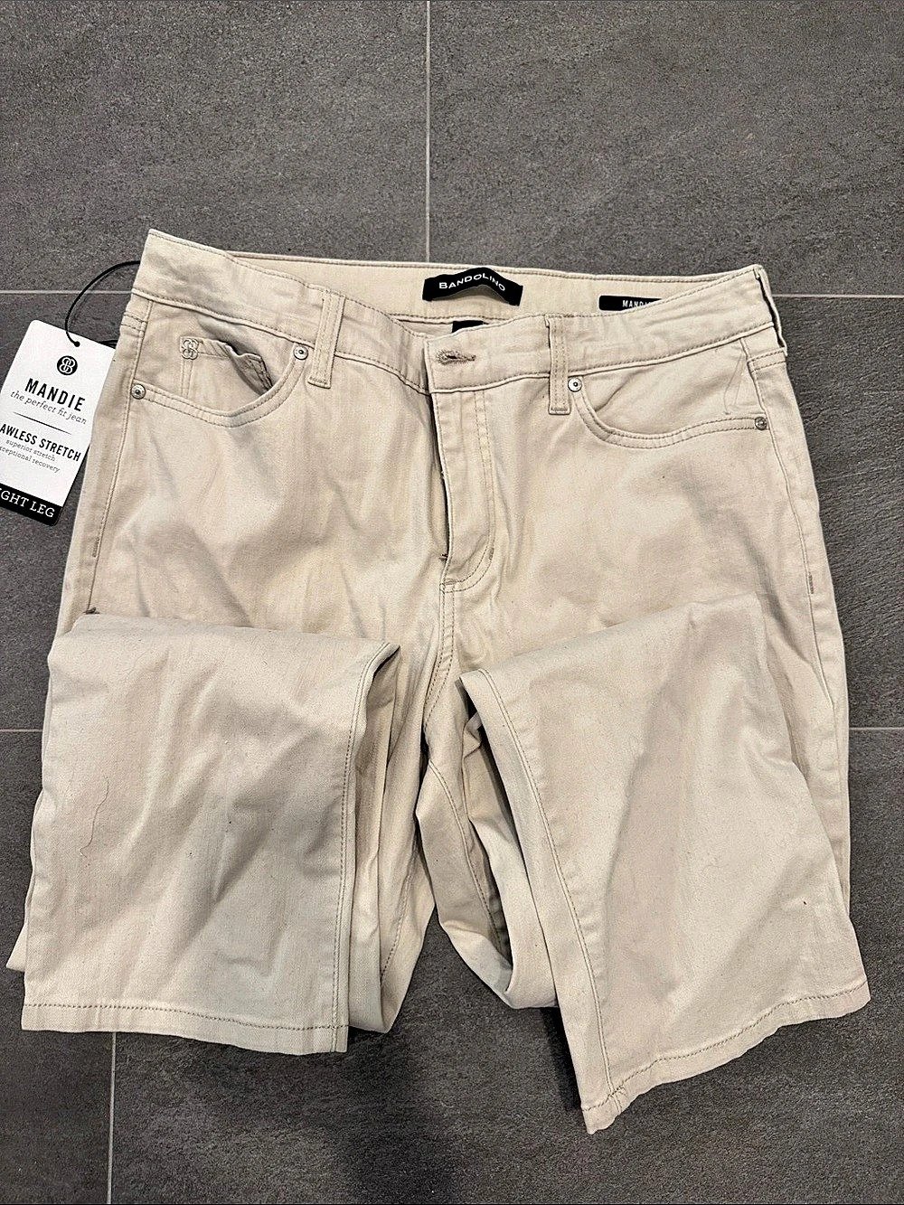 Bandolino Mandie Flawless Stretch Straight Leg Trousers Cream Size 14P NWT